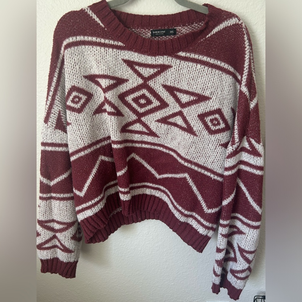 burgundy and white sweater !